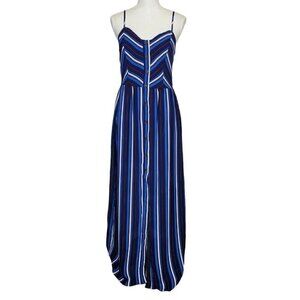 Emerald Sundae Sz 9 Striped Maxi Dress Blue Spaghetti Straps Summer Lined LN Con
